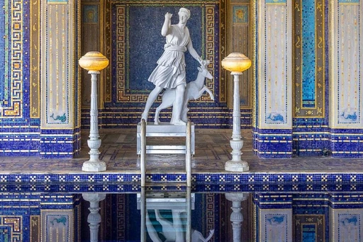 You have to see this famous swimming pool in California.
It’s worth a special trip to take it in. You can find it and its equally amazing outdoor counterpart at the awe-inspiring Hearst Castle in San Simeon.