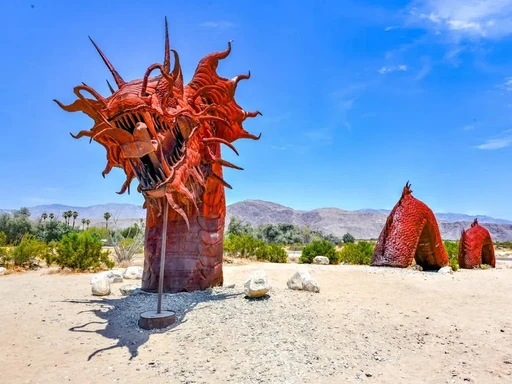 ANZA-BORREGO DESERT STATE PARK
You only need to drive two hours from San Diego’s best beaches to discover the beauty and diversity of Anza-Borrego Desert State Park. The largest state park in California, the 600,000 acres of rugged terrain in Anza-Borrego are your dream desert playground.
Head to Borrego Palm Canyon Campground to set up camp and start exploring. Hike the Borrego Palm Canyon and the Slot Canyon Trails and keep an eye out for desert blooms. Swing by the Galleta Meadows Sculptures to see life-size creatures taking over the desert landscape. With endless opportunities for exploration, Anza-Borrego is the ultimate California desert getaway.