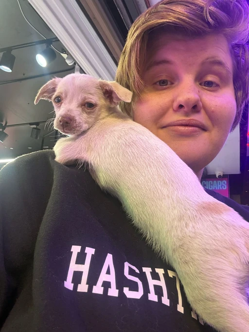 Chilling at work and someone brought in a puppy! Ugh having a great night would be better talking to someone haha